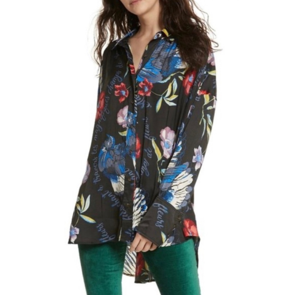 Free People Silky Nights Oversized Hi-Low Shirt size XS - Picture 2 of 10